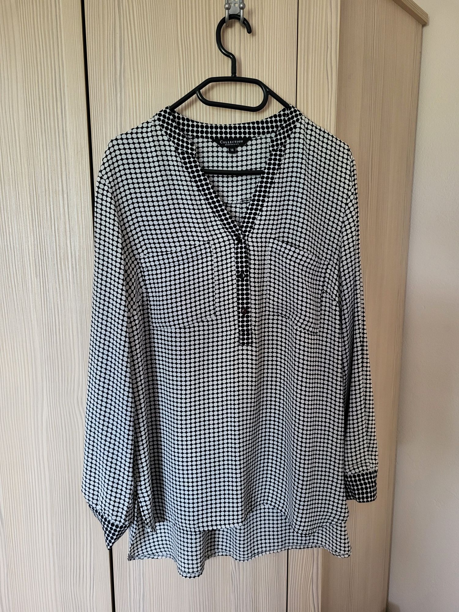 Biało-czarna koszula z długim rękawem oversize, polka dot, kropki