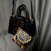 Женская прозрачная черная сумка с чехлом и кошельком принт versace