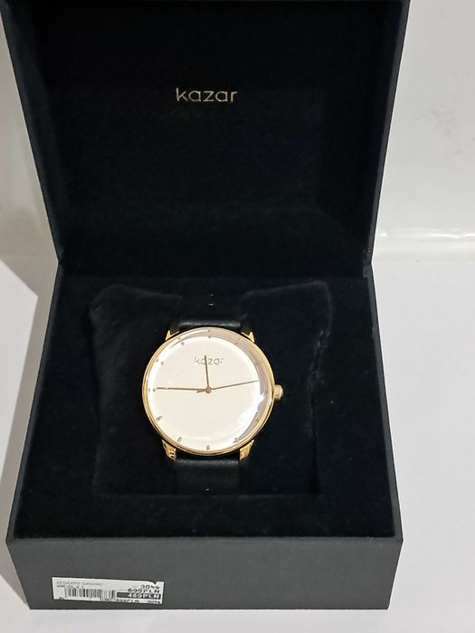Kazar Zegarek na skórzanym pasku ze złotą kopertą i białą tarczą