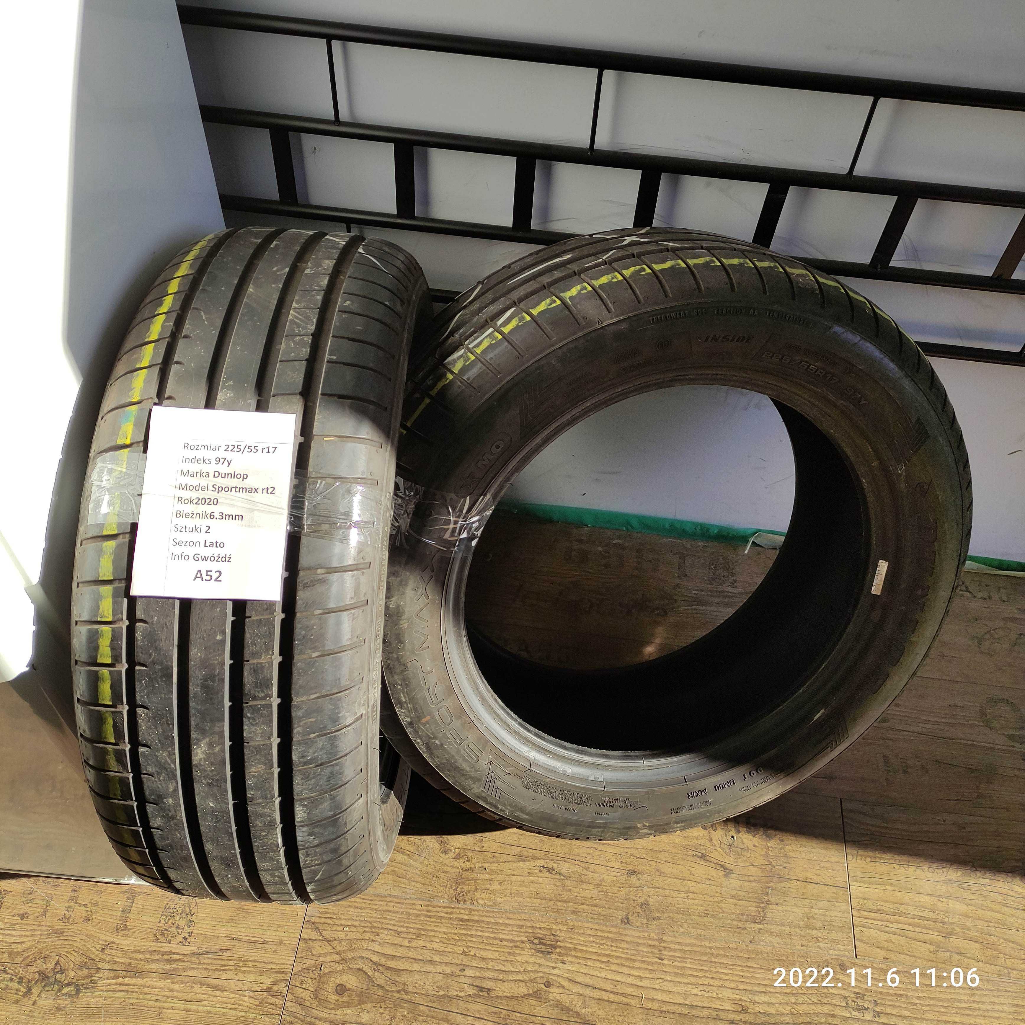 2x 225/55 r17 Dunlop
Model Sportmax rt2