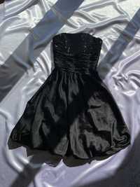 Czarna sukienka bez ramiączek XS 34 S 36 patent alternative cekiny