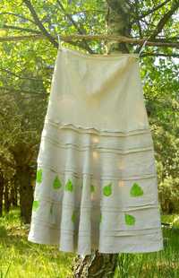 WYPRZEDAŻ! Lniana spódnica malowane liście brzozy