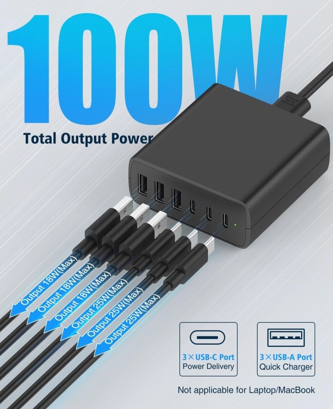 Ładowarka 100W USB C, 6 portów stacji ładującej USB C