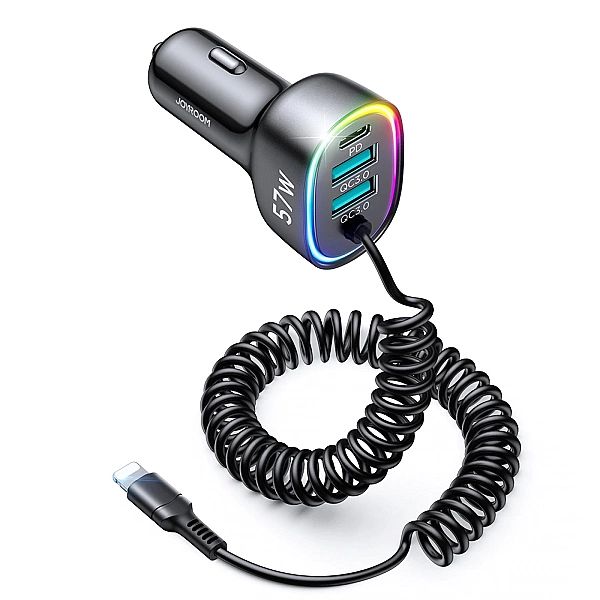 Joyroom szybka ładowarka samochodowa 4 w 1 PD, QC3.0, AFC, FCP z kable