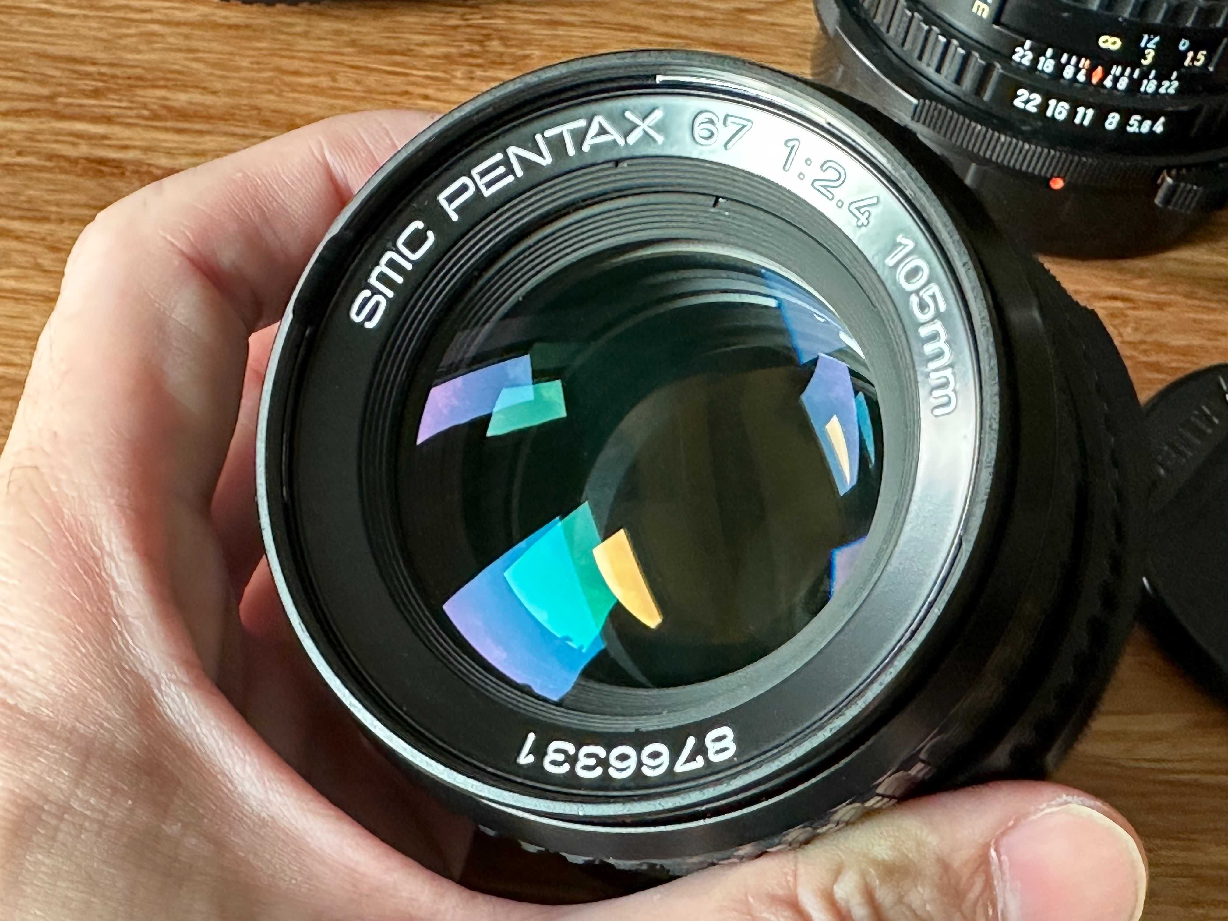 Pentax 67ii + AE Finder + Wooden Grip + 105mm Lens
