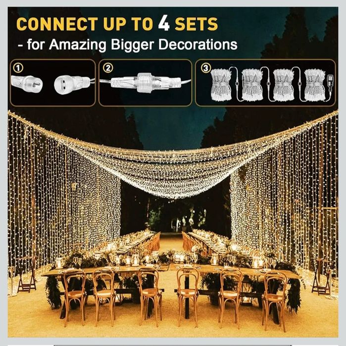 Joysing Bożonarodzeniowa Kurtyna świetlna 6 m x 3 m 600 LED