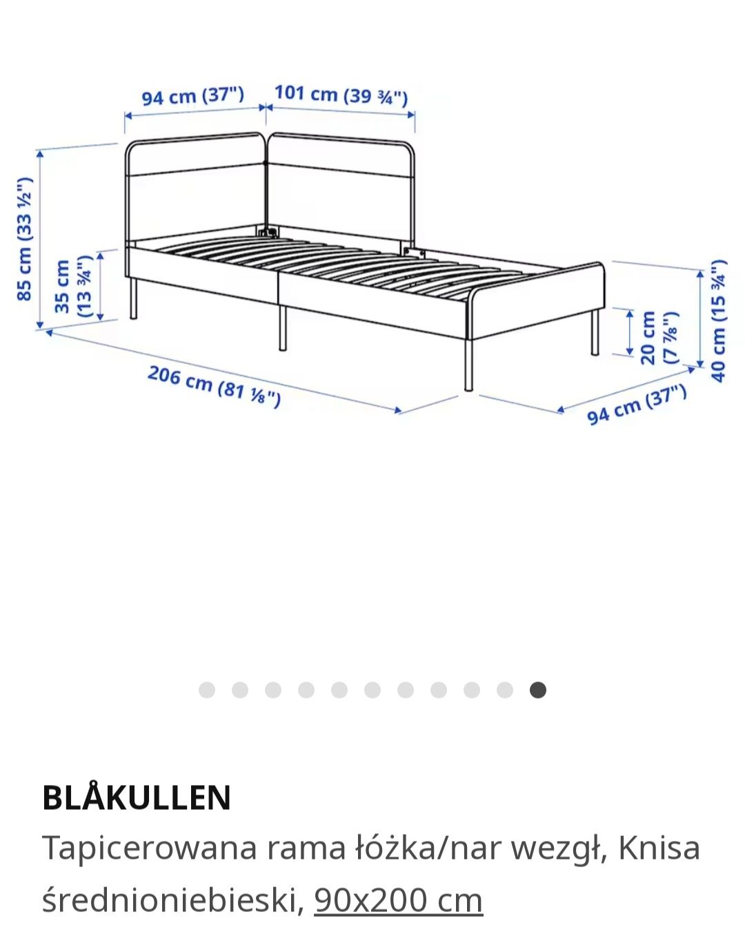 BLÅKULLEN
Tapicerowana rama łóżka/nar wezgł, Knisa
średnioniebieski, 9