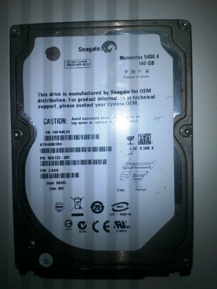 Жесткий диск 2.5" SATA Seagate 160 Gb НЕ ИСПРАВЕН