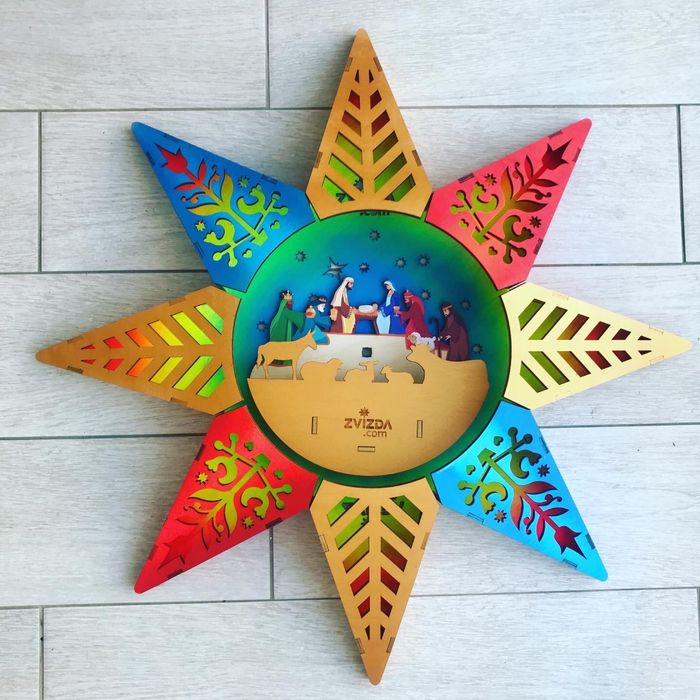 Різдвяна вертепна зірка механічна з підсвіткою
