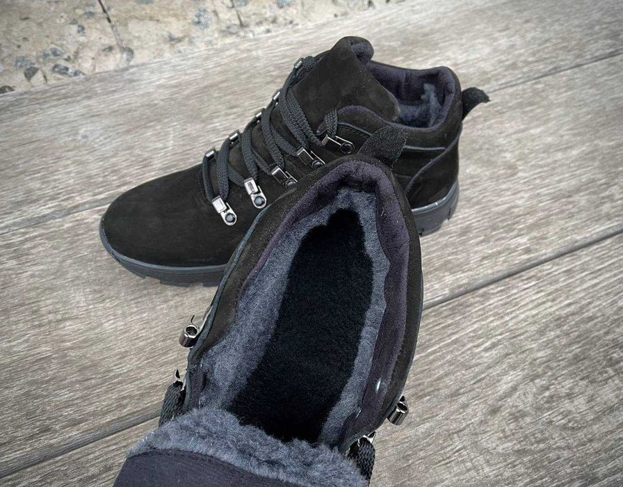 Мужские кожаные зимние ботинки кроссовки топ качество натур нубук