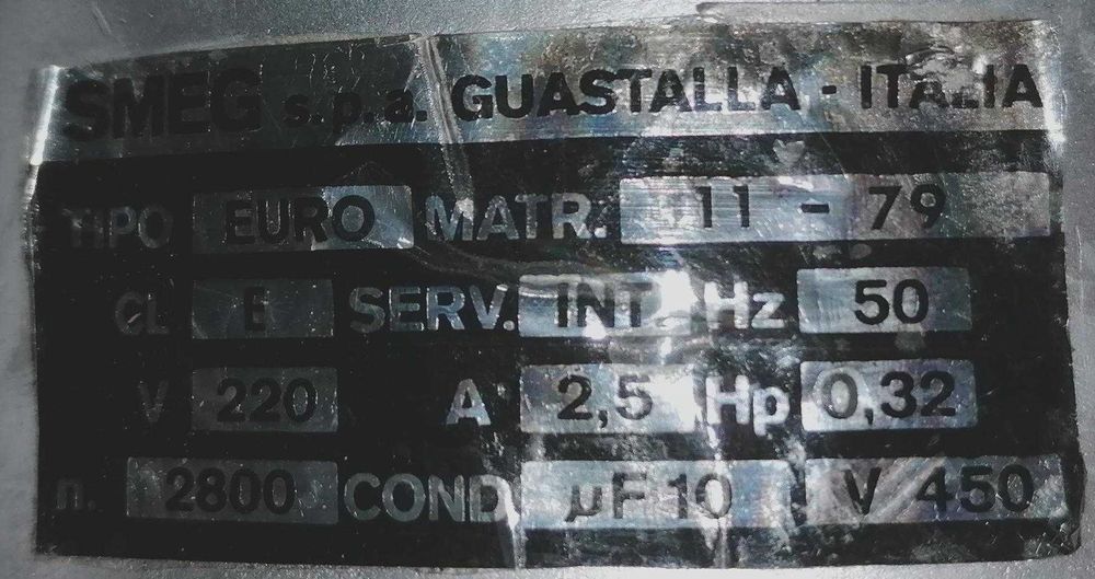 Motor monofásico 0.32 HP marca SMEG