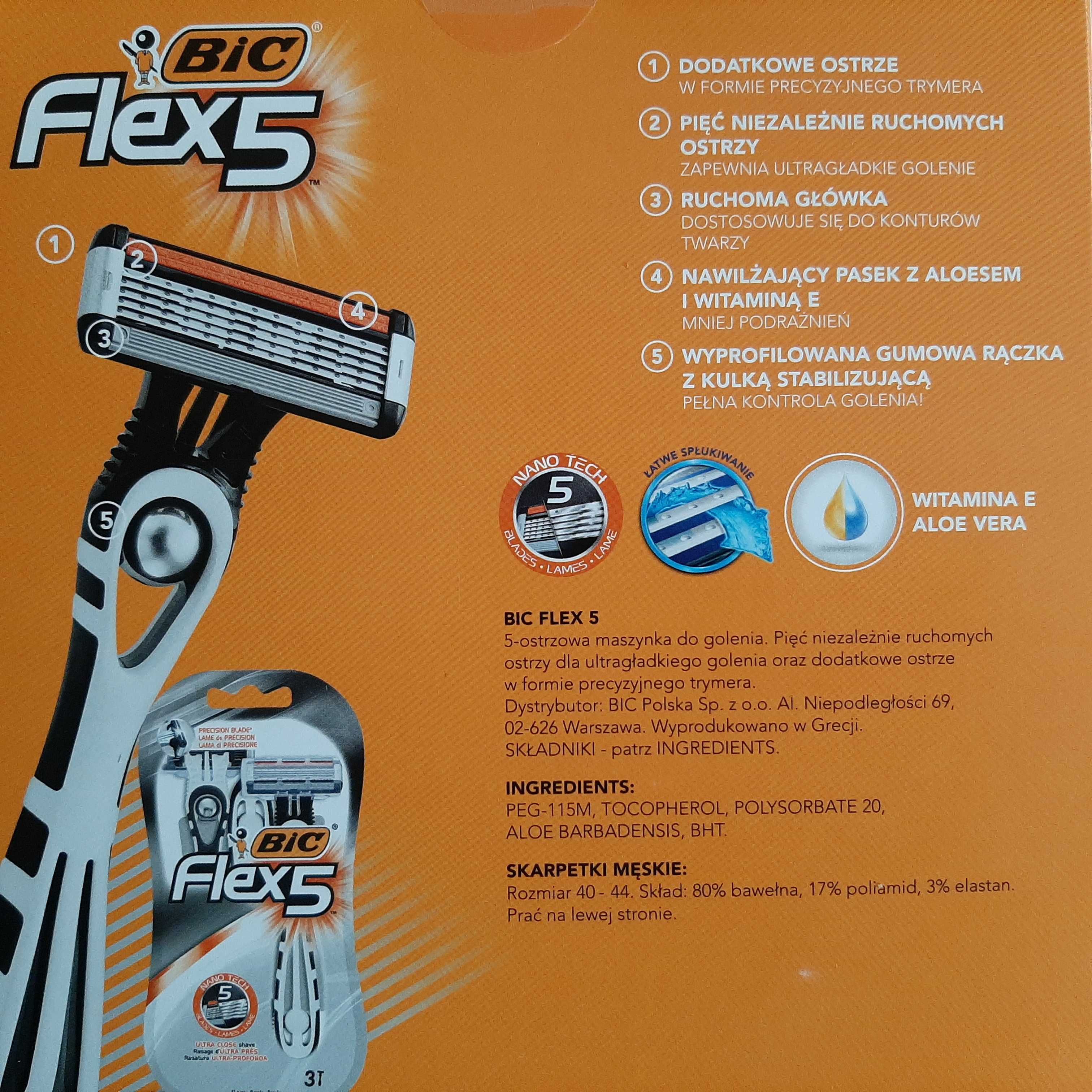 Zestaw Bic Flex 5 maszynka do golenia +skarpety mężczyzny Men chłopaka