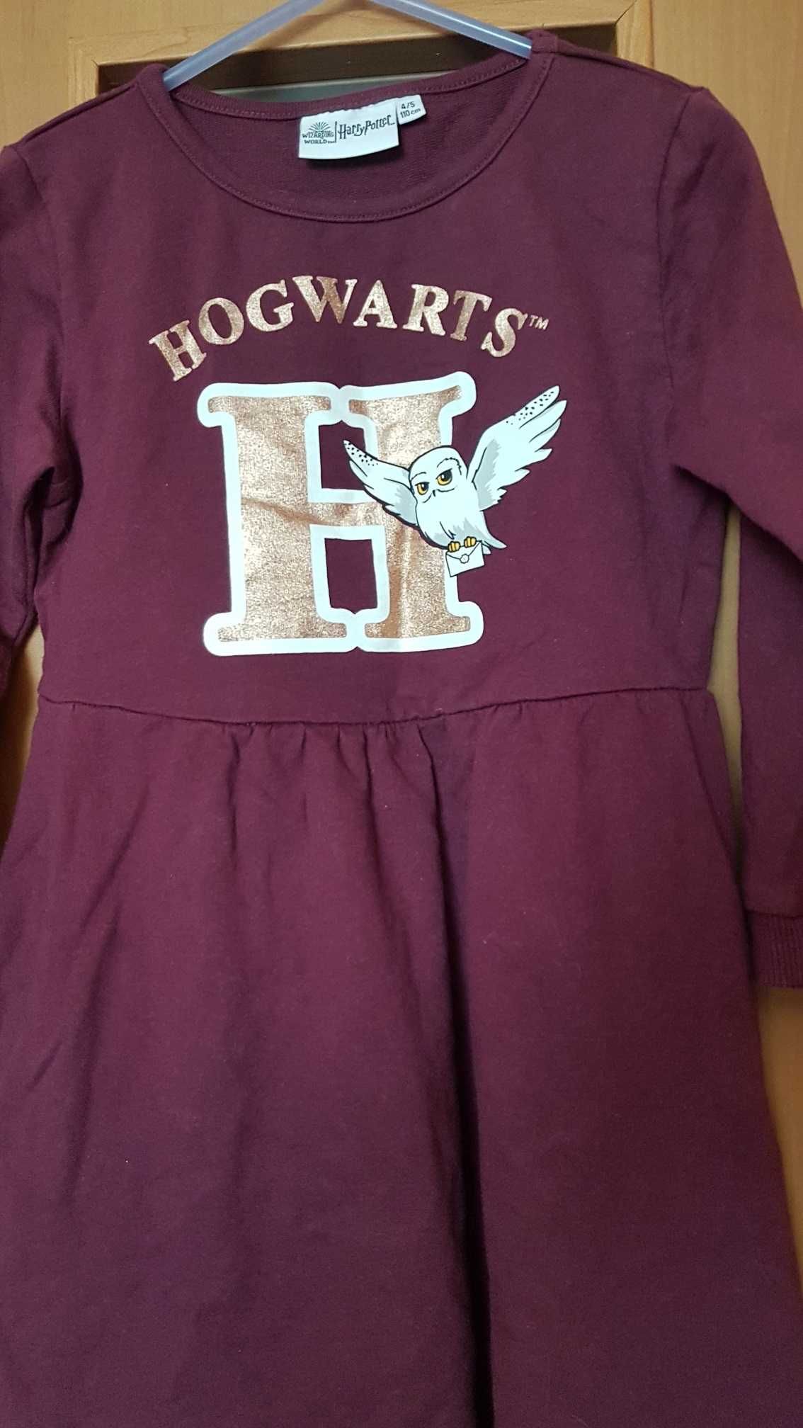Sukienka bordowa jak nowa z sową z Harry Potter na 4-5 lat na 110
