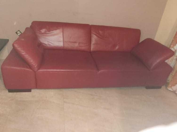 Sofa skórzana czerwona (prawdziwa skóra)
