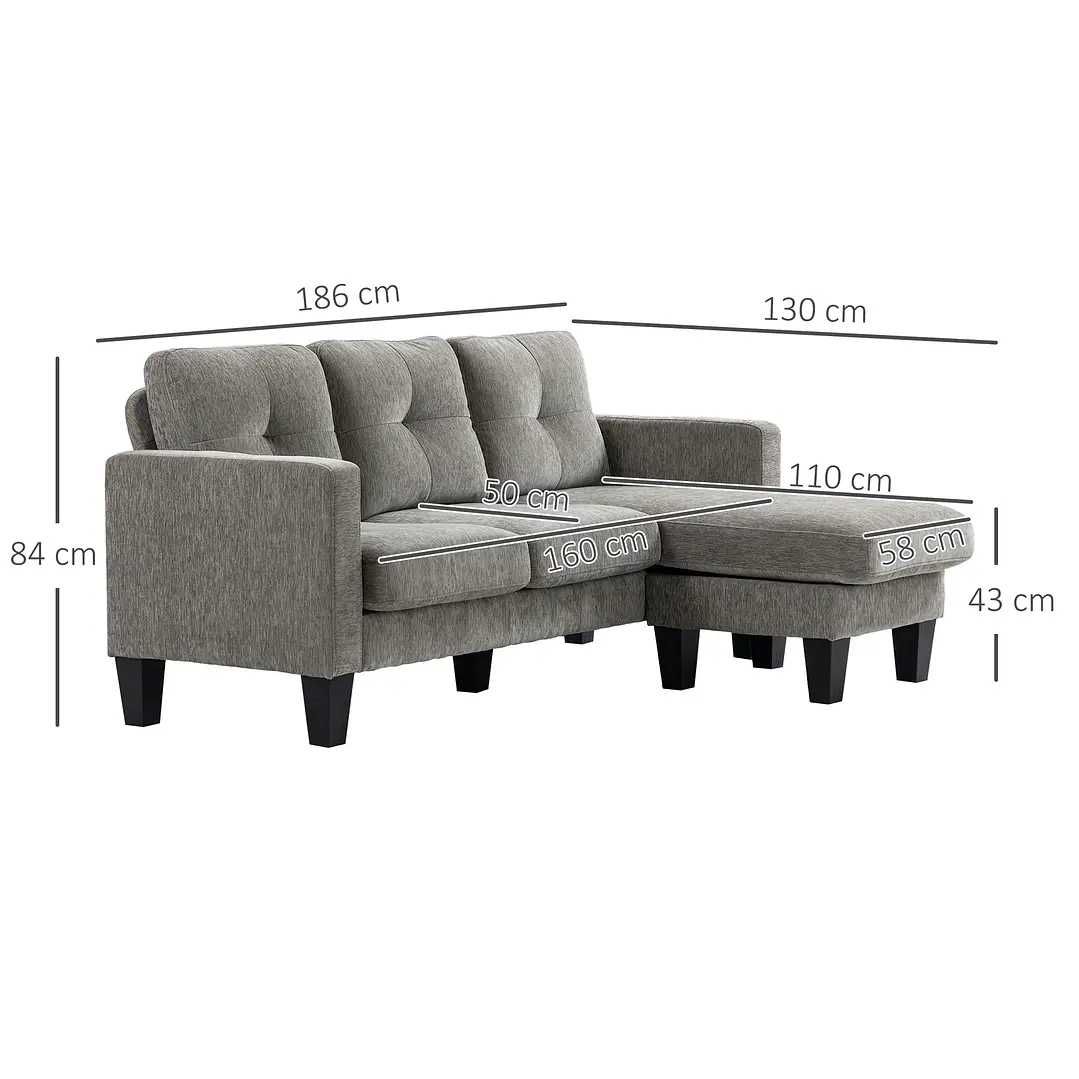 Sofá Cama com Chaise Longue 218x85x86cm