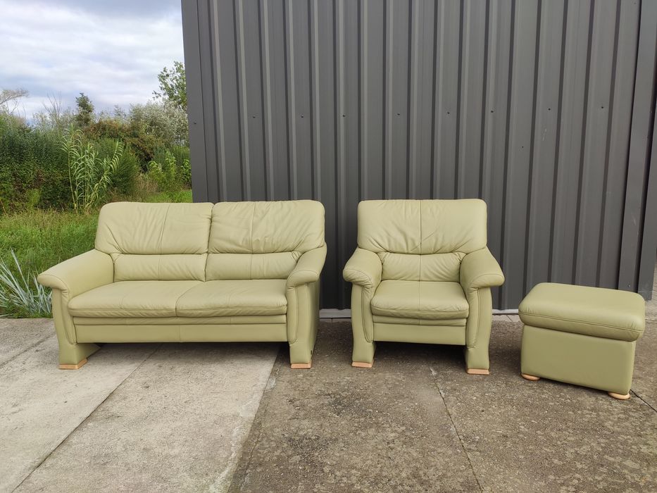 Sofa skórzana 2-osobowa+fotel+pufa-skóra naturalna! Super stan! Okazja