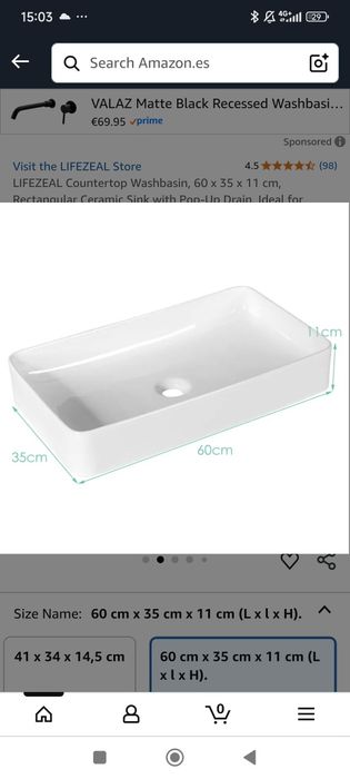 Lavatório rectangular novo em caixa