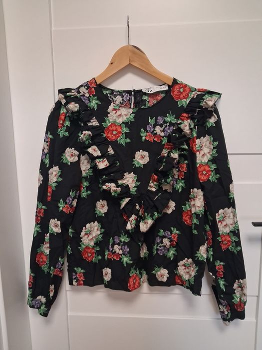 Zara czarna bluzka damska w kwiaty M