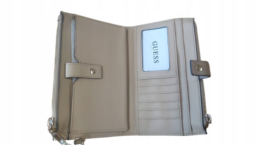 Guess Beżowy Portfel Damski Logowany Arlo Slodouble Zip