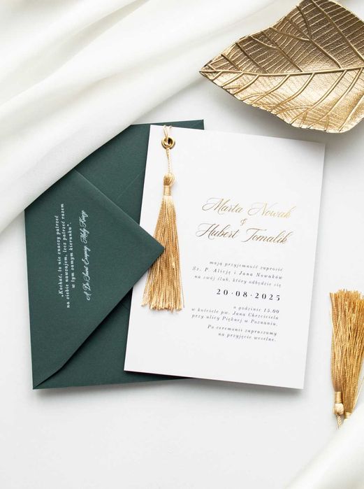 Zaproszenia ślubne złocone minimalistyczne ślub dodatki winietki