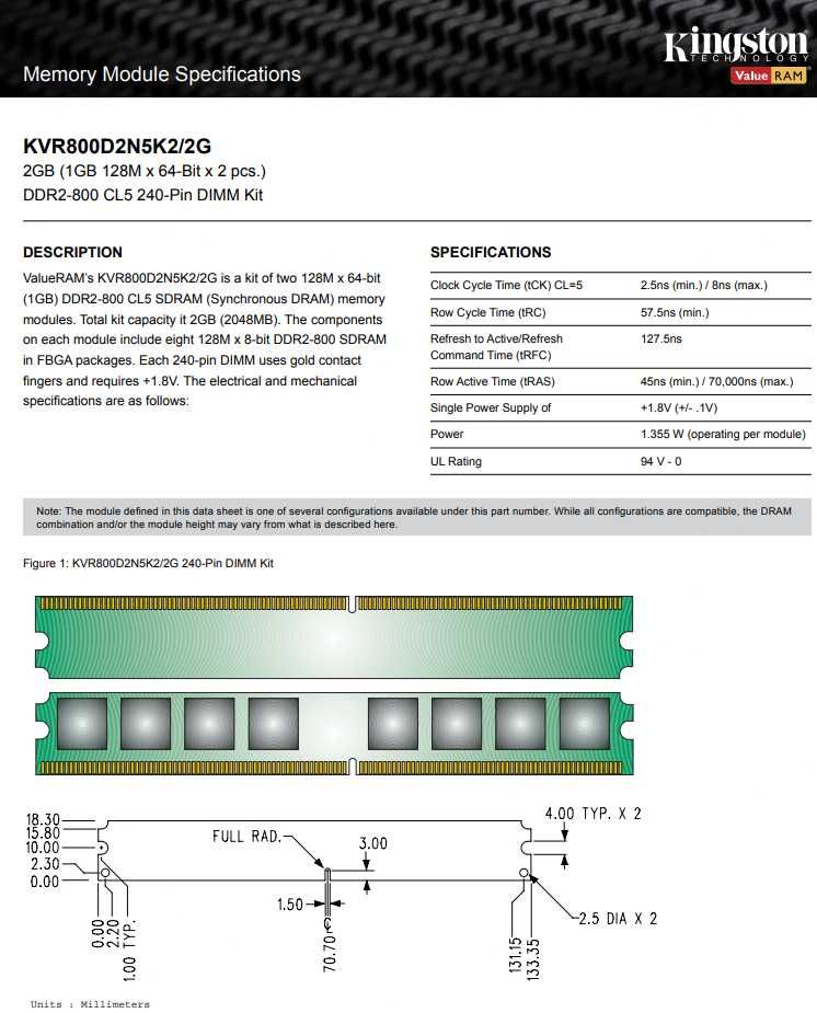 RAM 2GB DDR2 800MHz Kingston KVR800D2N5K2/2G