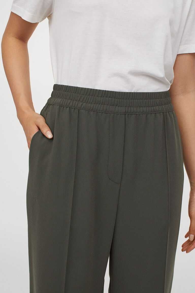 Новые брюки с эластичной талией штаны прямого кроя цвета хаки от H&M
