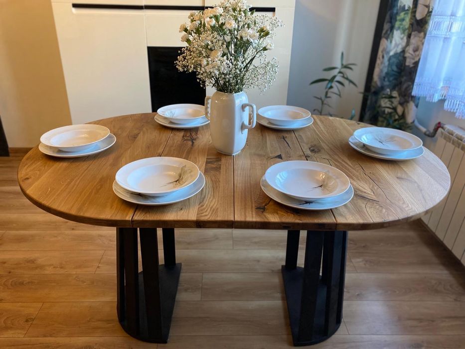 Stół dębowy okrągły fi 100 – rozkładany – klasyczny styl