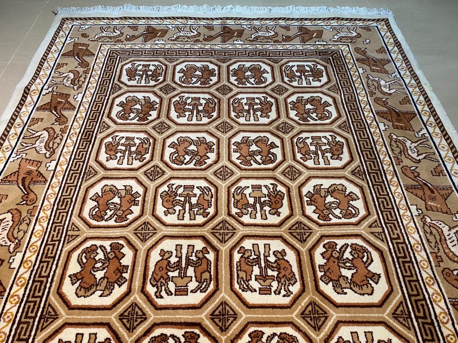 Tabriz Pazyryk 300 # 180 Perski dywan ręcznie tkany - wełniany z Indii