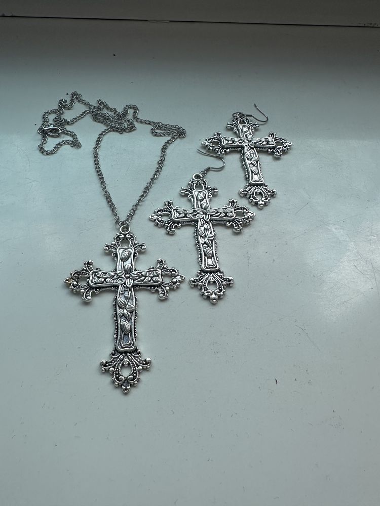 Naszyjnik i kolczyki duże krzyże Gothic Goth