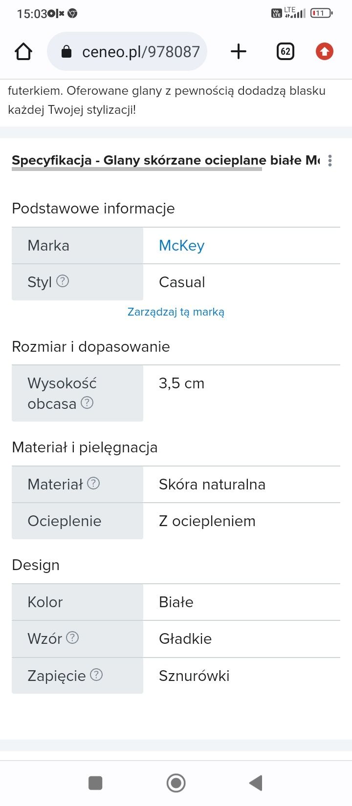 Glany martensy Mckey białe skóra