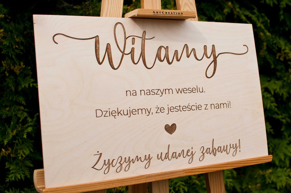 Drewniana grawerowana tablica powitalna, ślub, wesele, Witamy gości