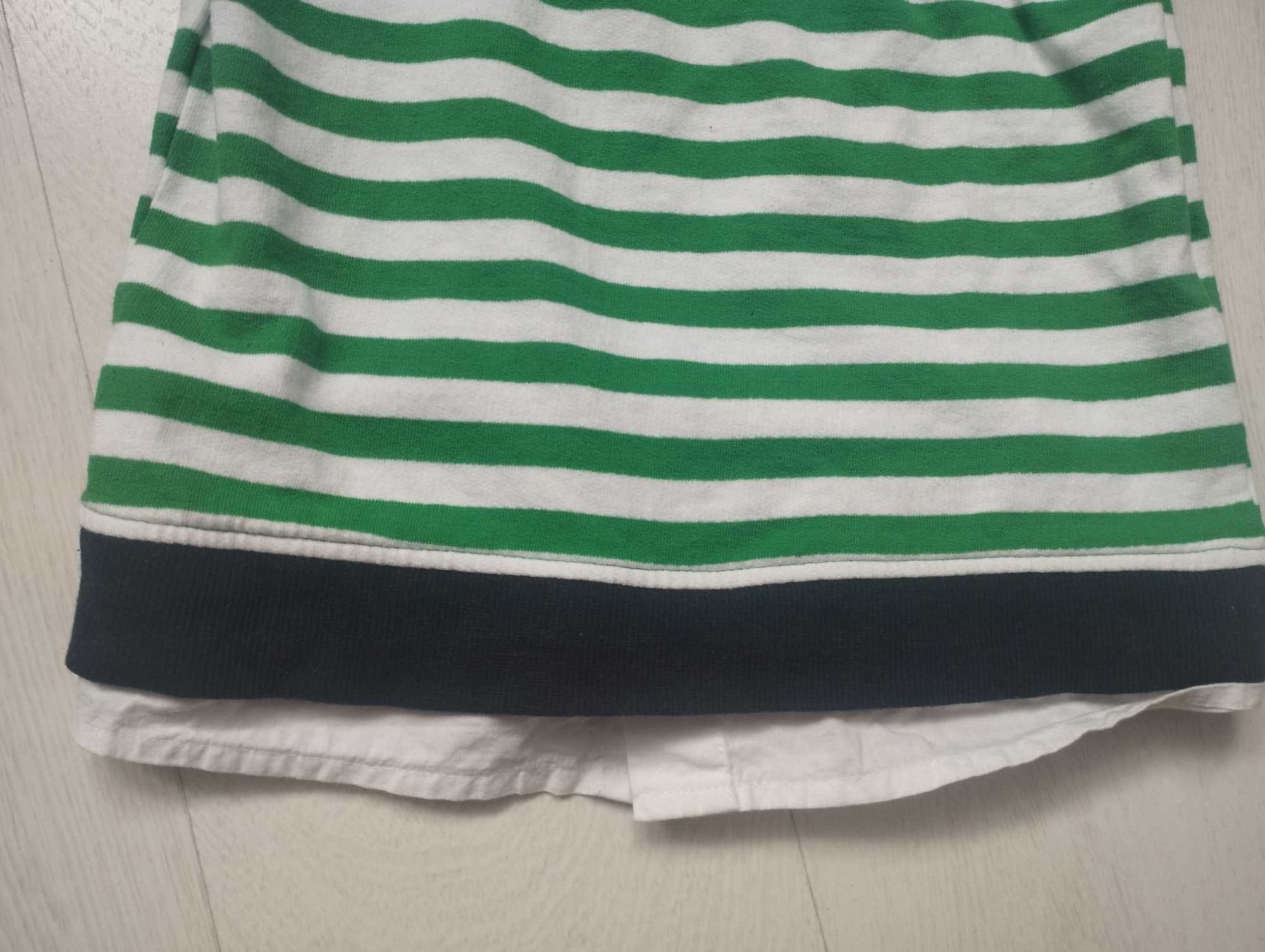 Sweterek z koszulą w paski zielono granatowe r. 116
