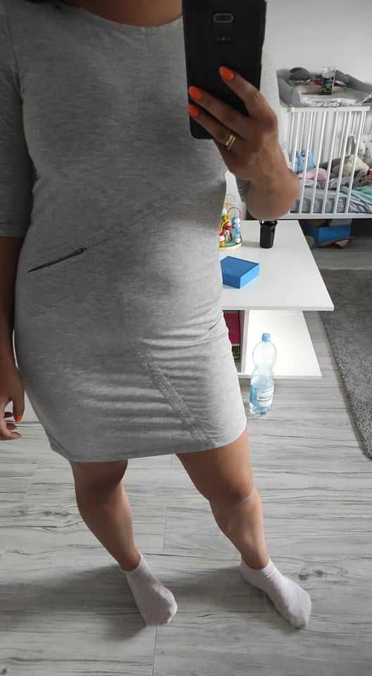 Szara sukienka rękaw 3/4 rozm. M/L