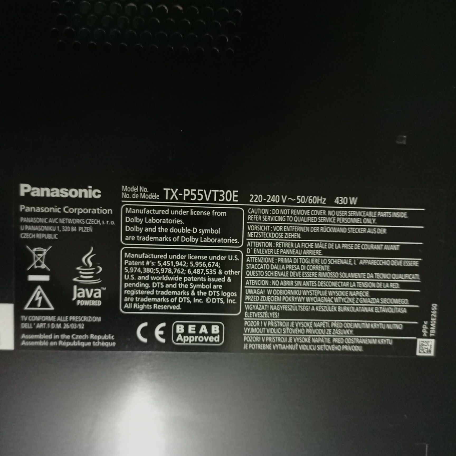 Tv 55" Panasonic plazma 3d, Full HD, awaria, okazja !
