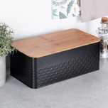 Chlebak metalowy z deską drewnianą czarny 33,5x18,5x12,5 cm