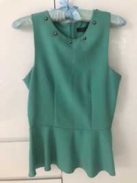 Bluzka top z baskinką Zara woman xs 34 zielona ćwieki elegancka