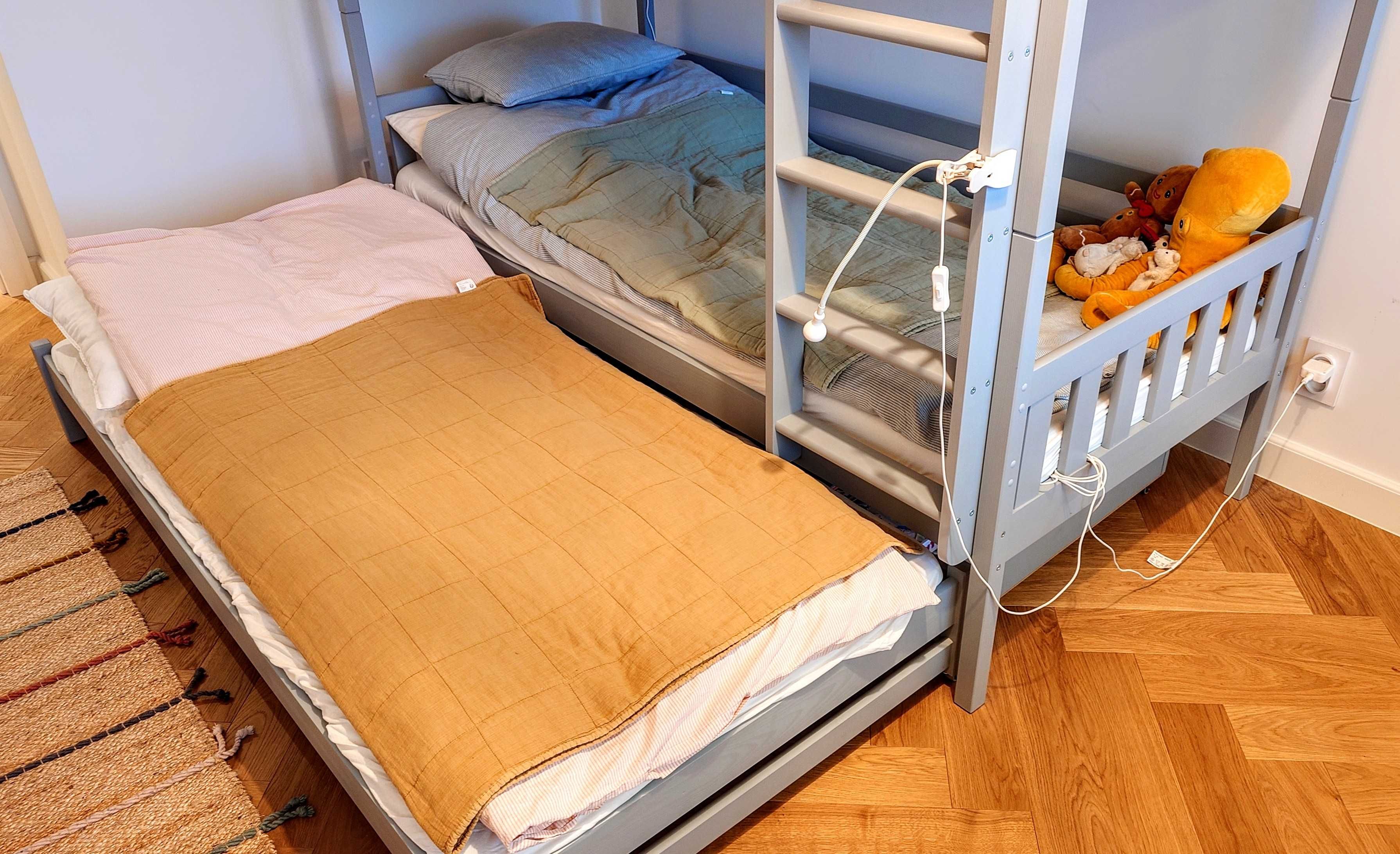 Łóżko piętrowe 3 x materac domek 2 szuflady dostawka
