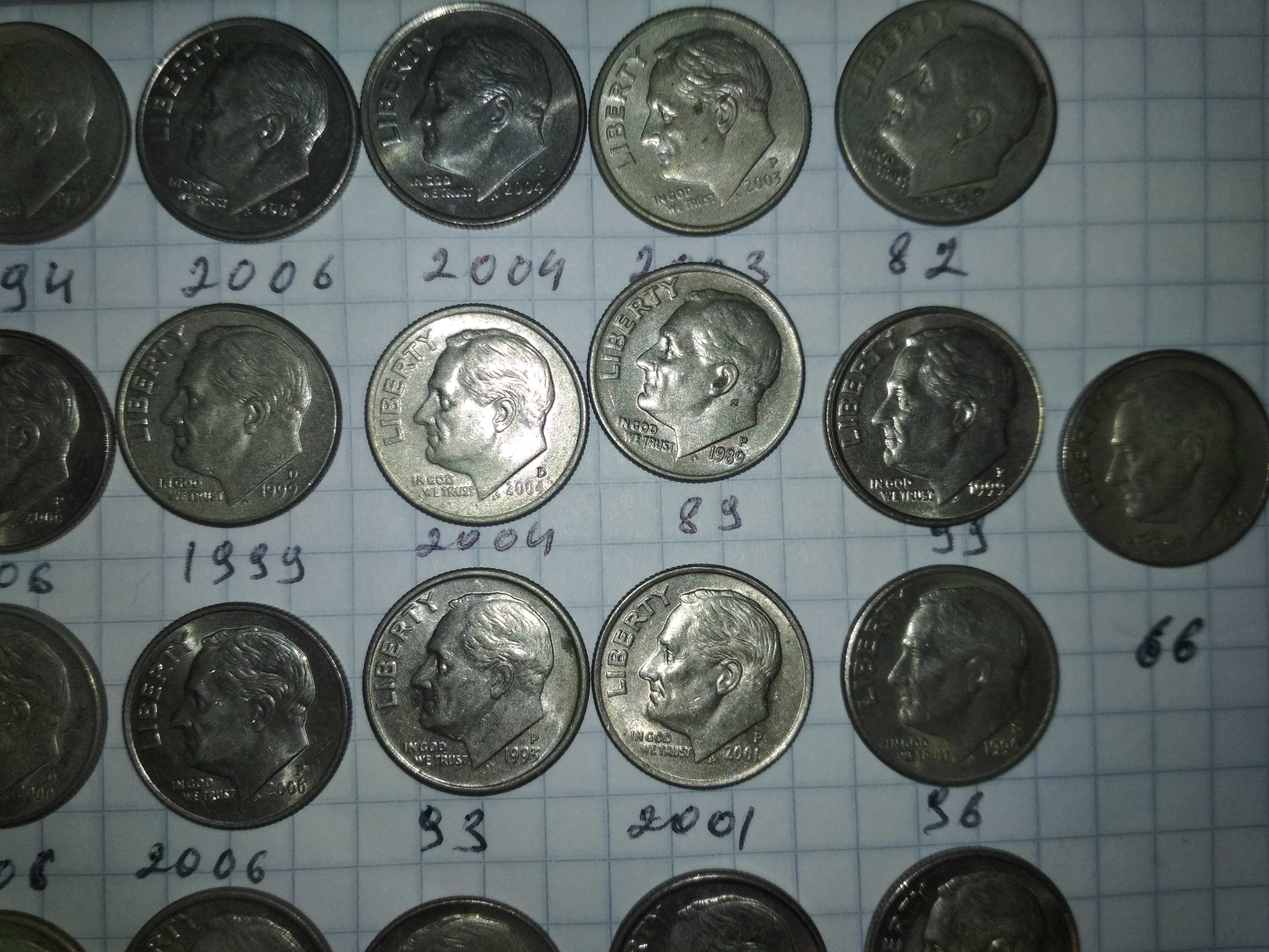 Монета One dime лотом 43 шт