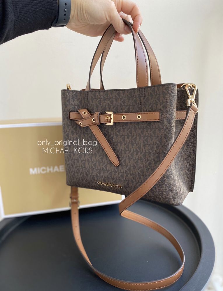 Сумка Emilia small brown logo Michael Kors  Корс