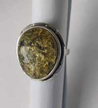 Nowy okazały srebrny 925 pierścionek z naturalnym bursztynem bałtyckim