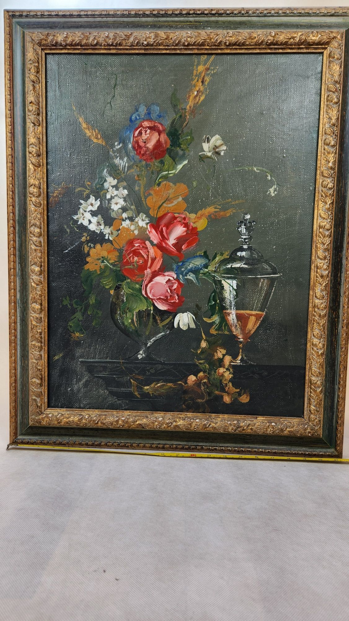 Obraz olejny duży martwa natura kwiaty kompozycja z ramą 70x55