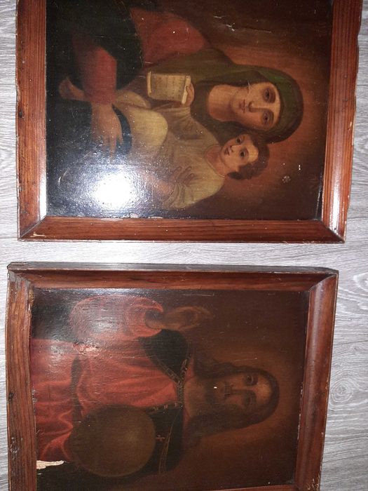 Икона Спаситель  и богородица 2 шт на дереве 43*36см 19 век