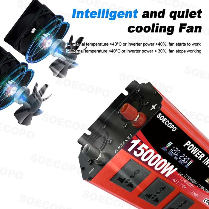 Inversor 
C12V 24V D60V 72V
D48V /6OV
AC D 10V D20V 
15000W: