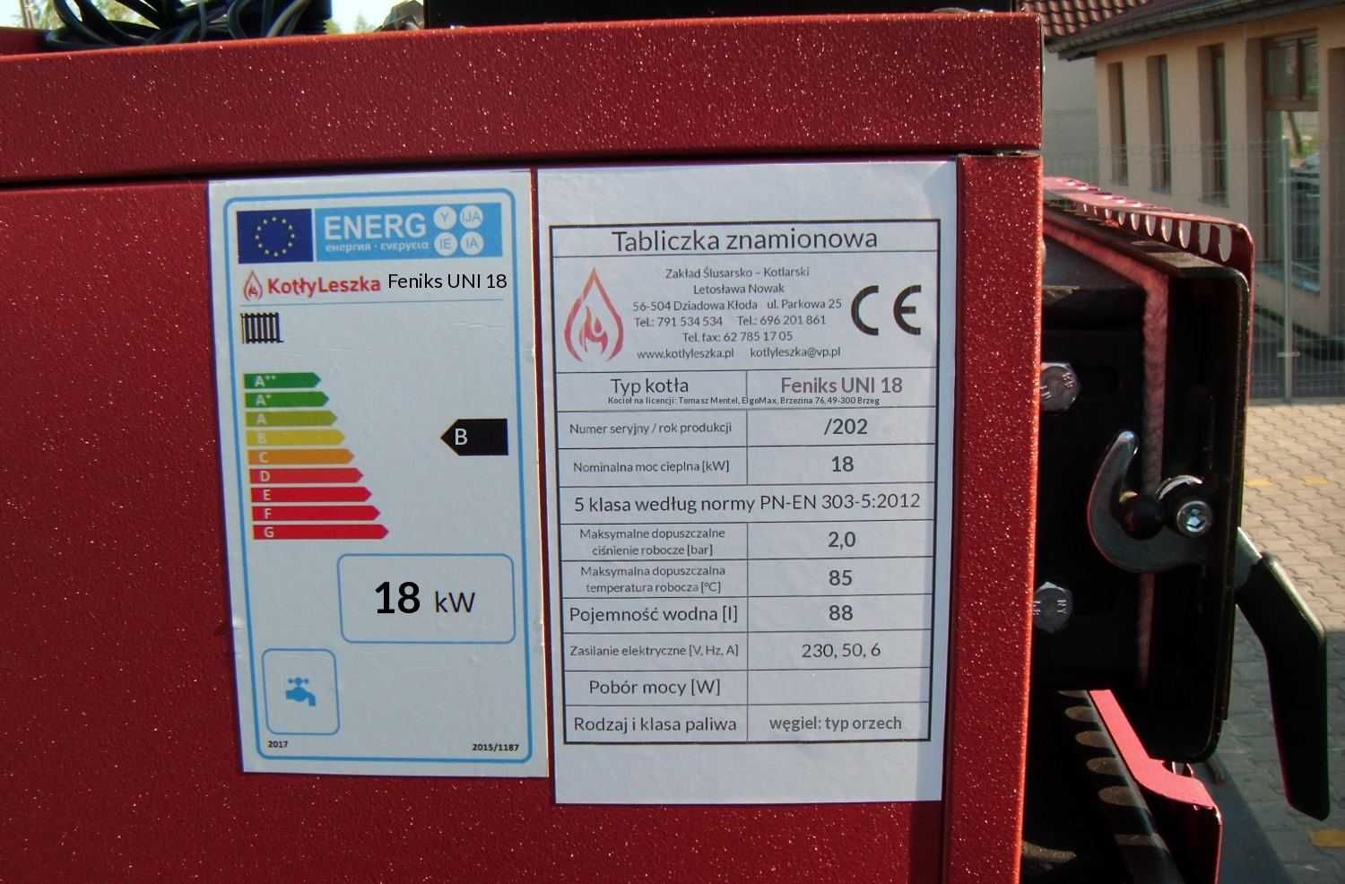 Kocioł piec c.o. 5 klasa UNI 18 kW na węgiel kotlyleszka ecodesign