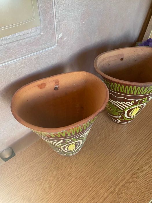 Керамічне кашпо горщик в українському стилі.Вінтажний