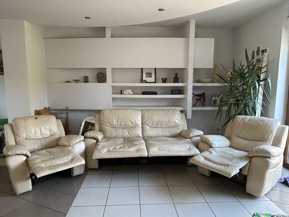 Zestaw wypoczynkowy kanapa sofa skórzana 2 fotele