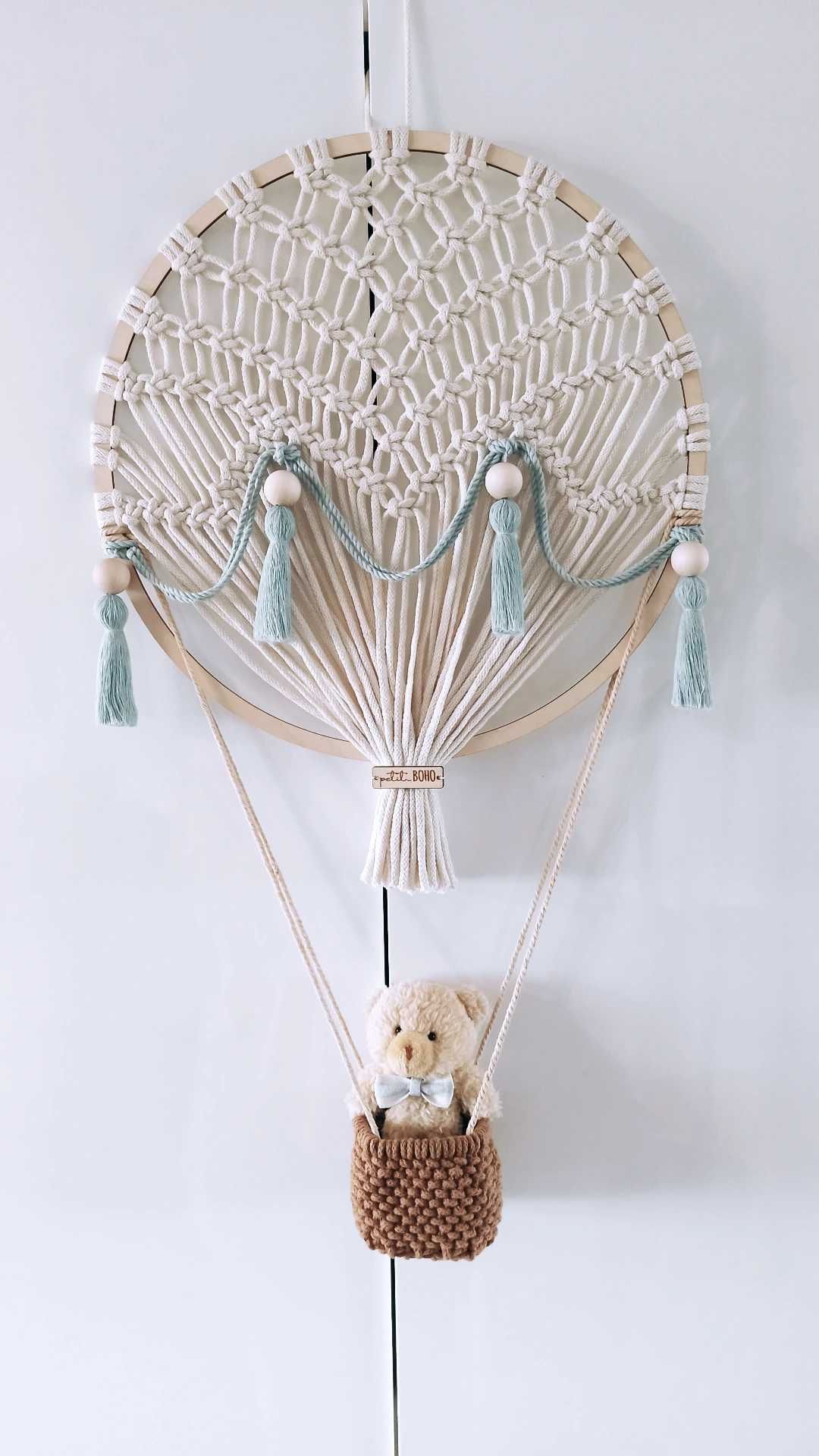 Balon makrama miś handmade pomysł na prezent ozdoba pokoju dziecka