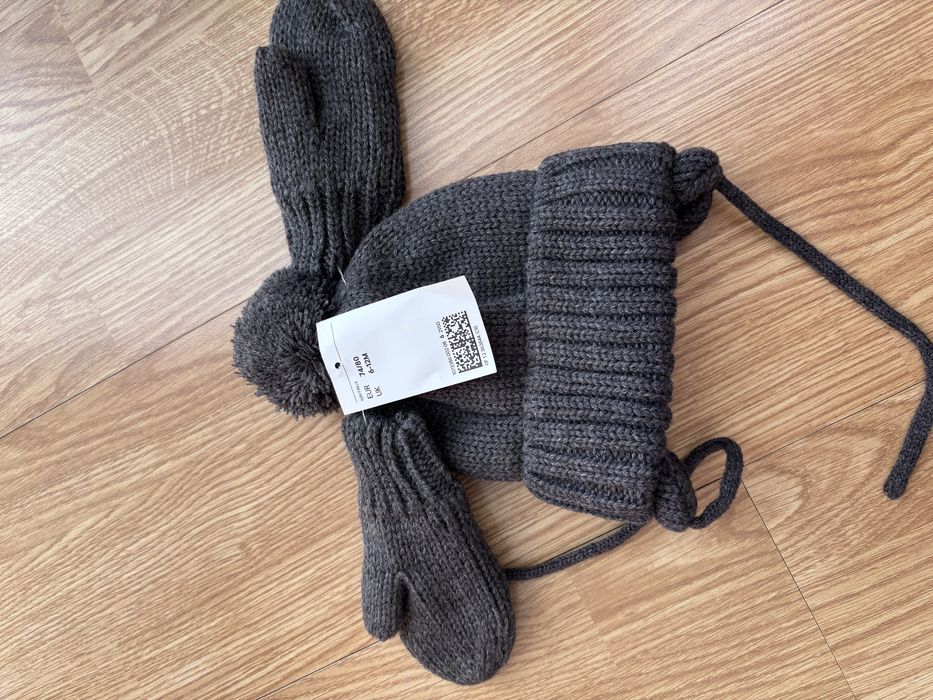 Nowy!! H&m 74/80 szary komplet czapka+rekawiczki