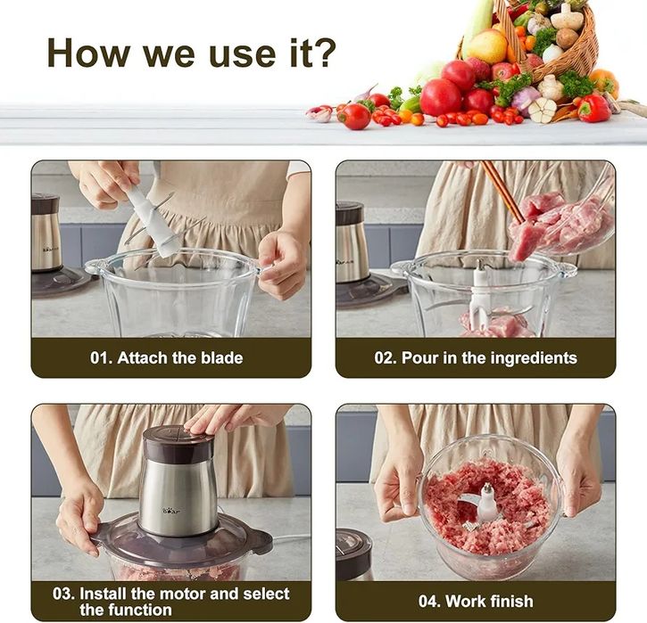 Bear blender 2L 300W Elektryczny Siekacz Do mięsa  Warzyw