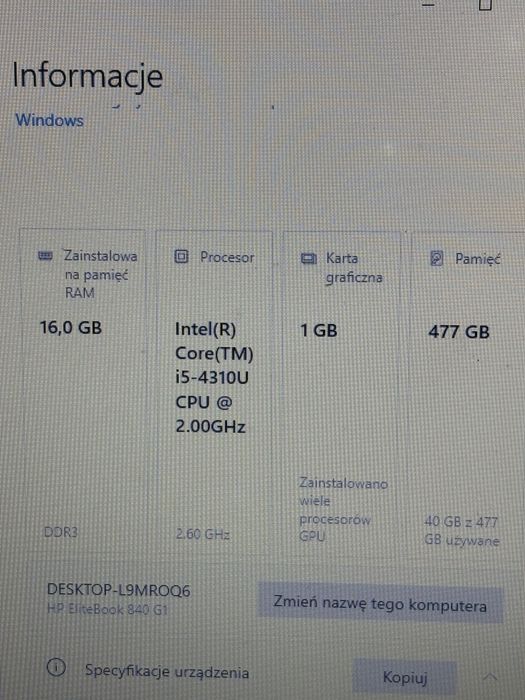 Laptop HP EliteBook G1 840 i5-4310U 16GB RAM